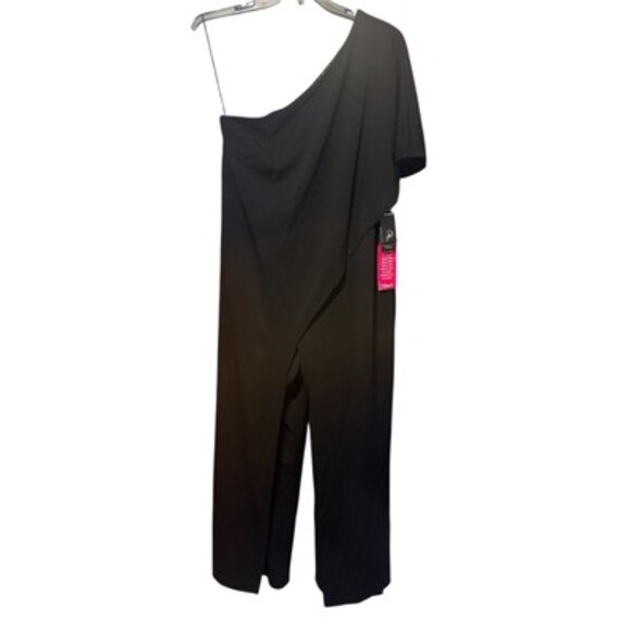 Adrianna Papell Plus Size 16W Black Flutter One Shoulder Wide Leg Jumpsuit NWT - Picture 3 of 16
